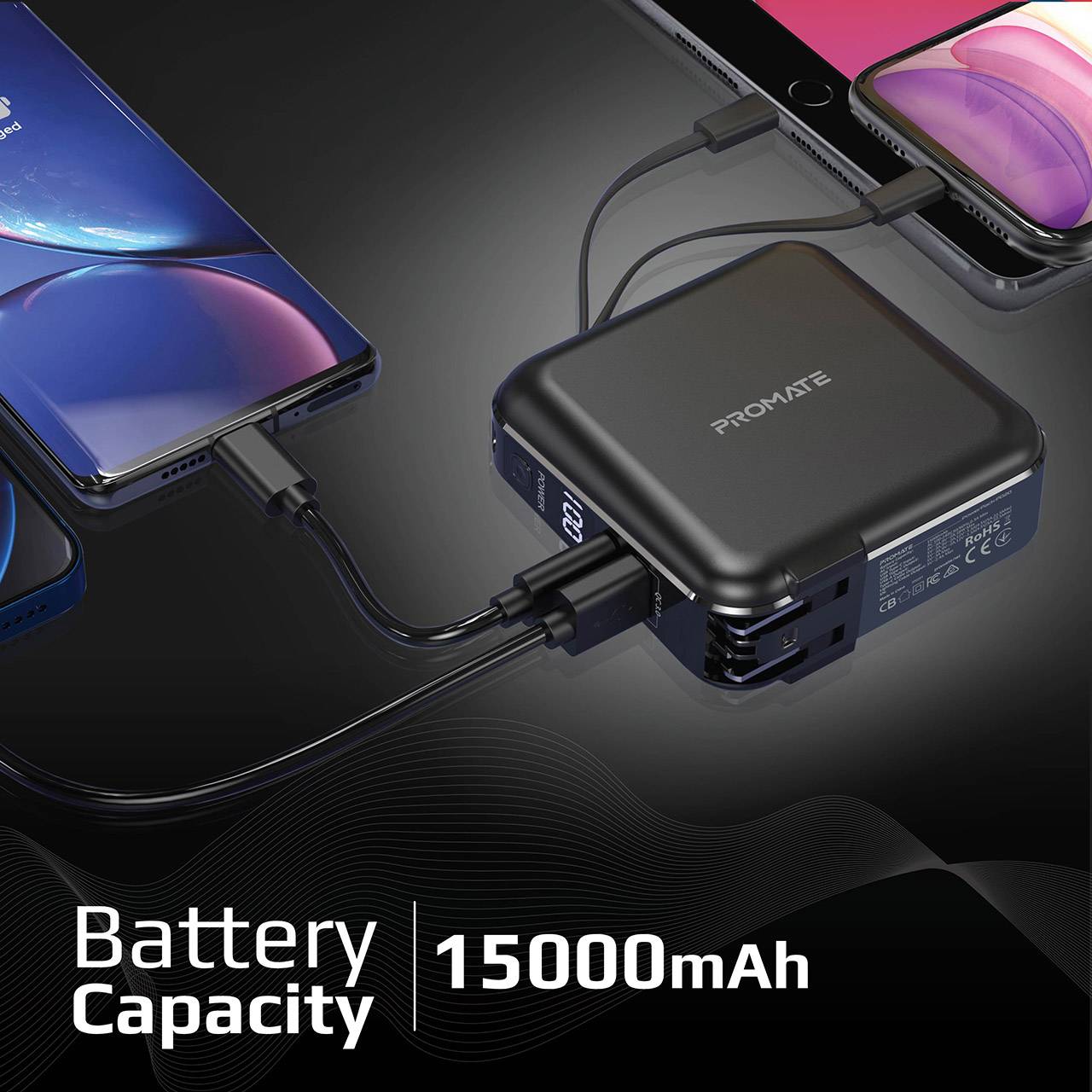 Pro Mate PD20 Power bank 15000 mAh Quick Charge 3.0 LiPo Black Status display-8