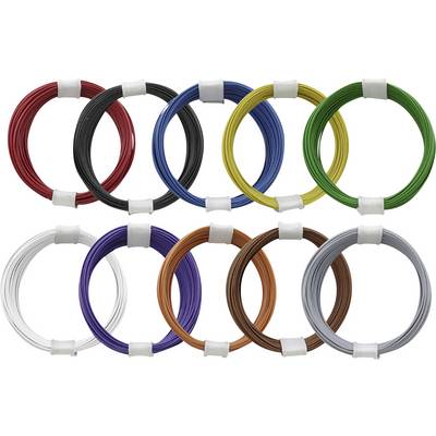 Ten multicoloured cable reels: Red, Black, Yellow, Green, White, Purple, Blue, Brown, Grey, each individually surrounded by white holders.
