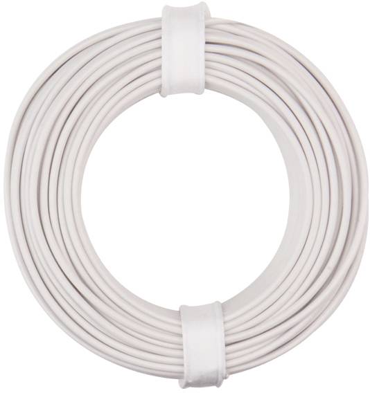 A bundle of white cables, neatly coiled and secured with two ties.