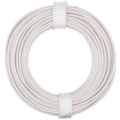 A bundle of white cables, neatly coiled and secured with two ties.