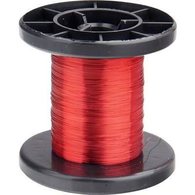 A black plastic spool wound with red copper wire.