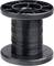 A black plastic reel with wire wound around it.