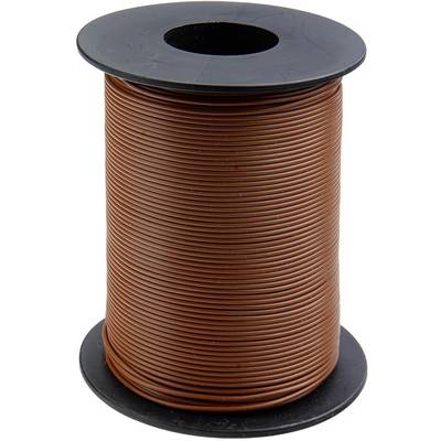 A large spool of brown wire, standing upright, with a black plastic core and top surface.
