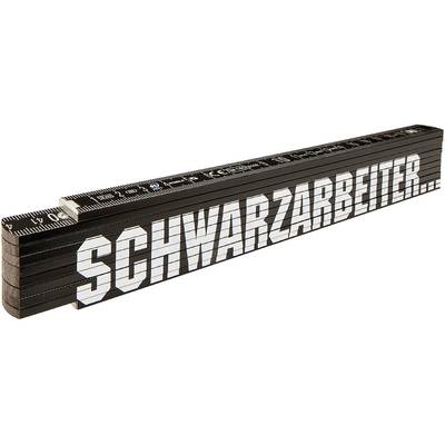 Folding ruler with the word 'SCHWARZARBEITER' in large, white letters on the black surface.