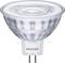 Philips LED spotlight with GU5.3 base, clear glass and reflective interior, suitable for lighting.