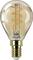 A light bulb with a visible spiral-shaped filament and golden base, with the brand name 'Philips' marked below.