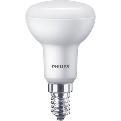 Philips LED light bulb in white with E14 socket, suitable for energy-efficient lighting in living and working areas.
