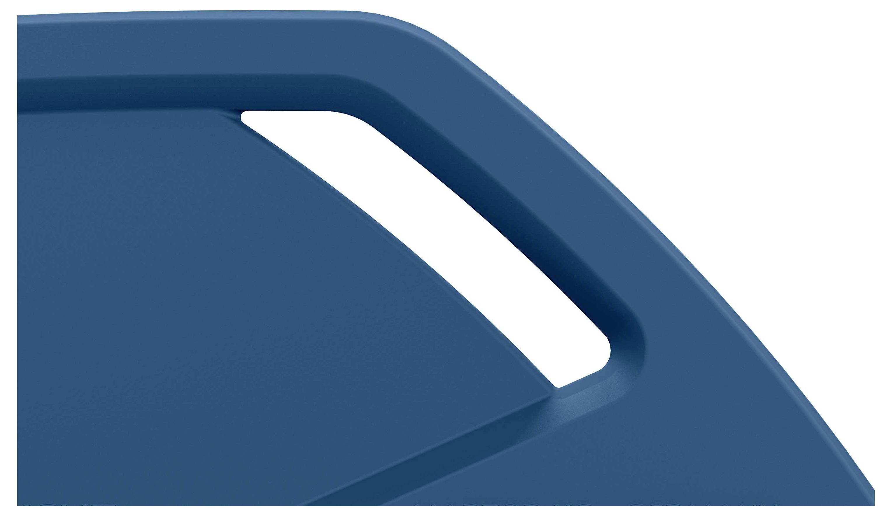 A blue plastic handle with an angled gradient and a rectangular recess.