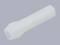 A white, cylindrical plastic connector with a slightly tapered end on a grey background.