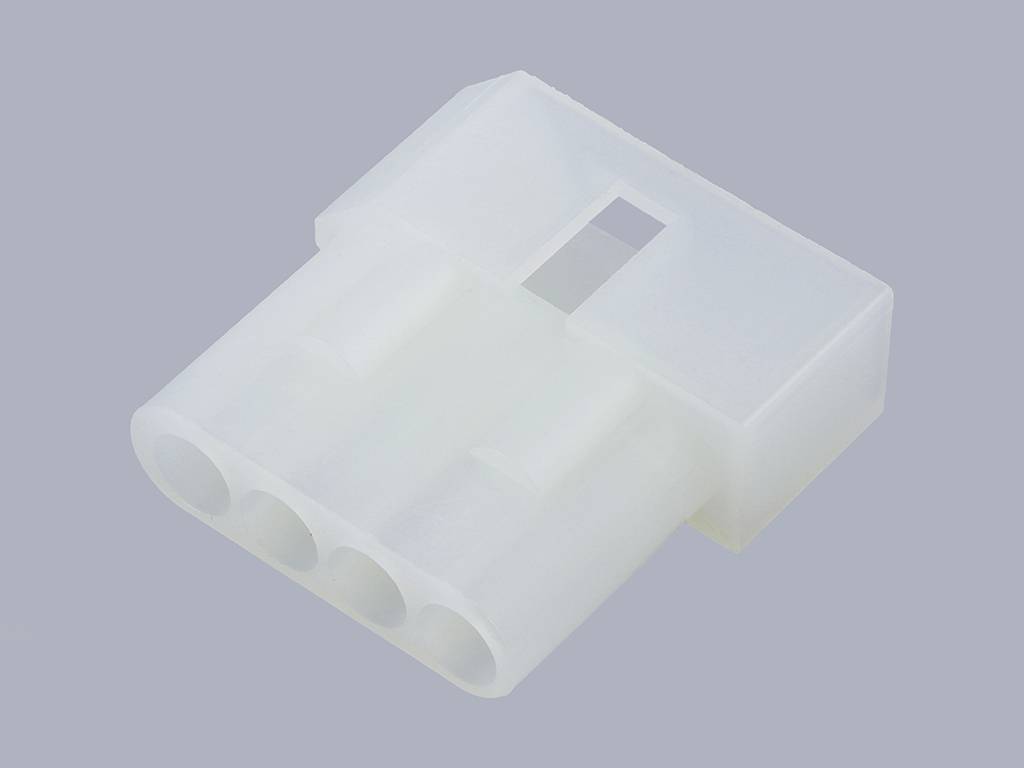 Three-pole white plastic plug.