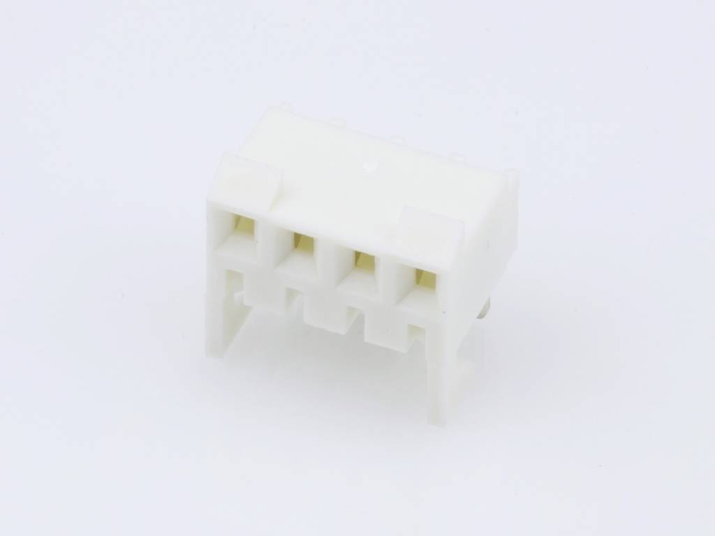 A white plastic plug with four rectangular openings, suitable for electrical connections.