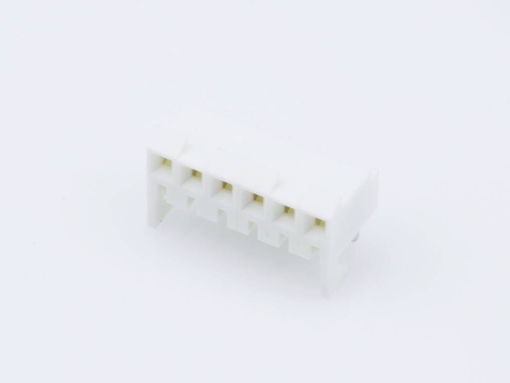 White electrical power strip with six outlets on a white background, for use in electronic circuits.