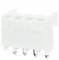 A white plastic electrical connector with four metal pins, designed for circuit board connections.