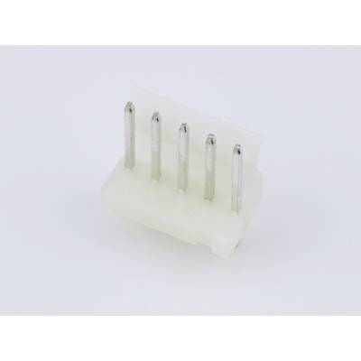 A white plastic plug with five metal pins, used in electronic devices to connect components.