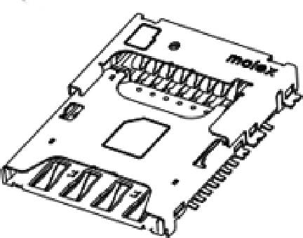'SD card slot diagram with contact pins and retention clips. Suitable for electronic devices that use SD cards.'