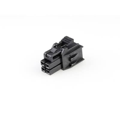 Black electrical connector with four connection openings on a white background, for use in electronic devices.