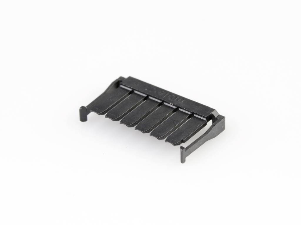 'Black plastic component with multiple parallel-arranged lamellae'