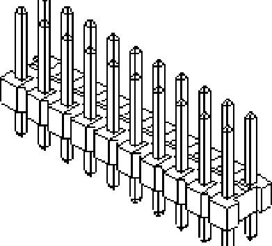 'A 10-pin header connector in a 2x5 configuration, depicted in a technical drawing in an isometric style.'