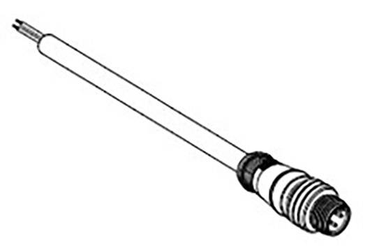 Line drawing of an electrical connector with cable, shown from the side.