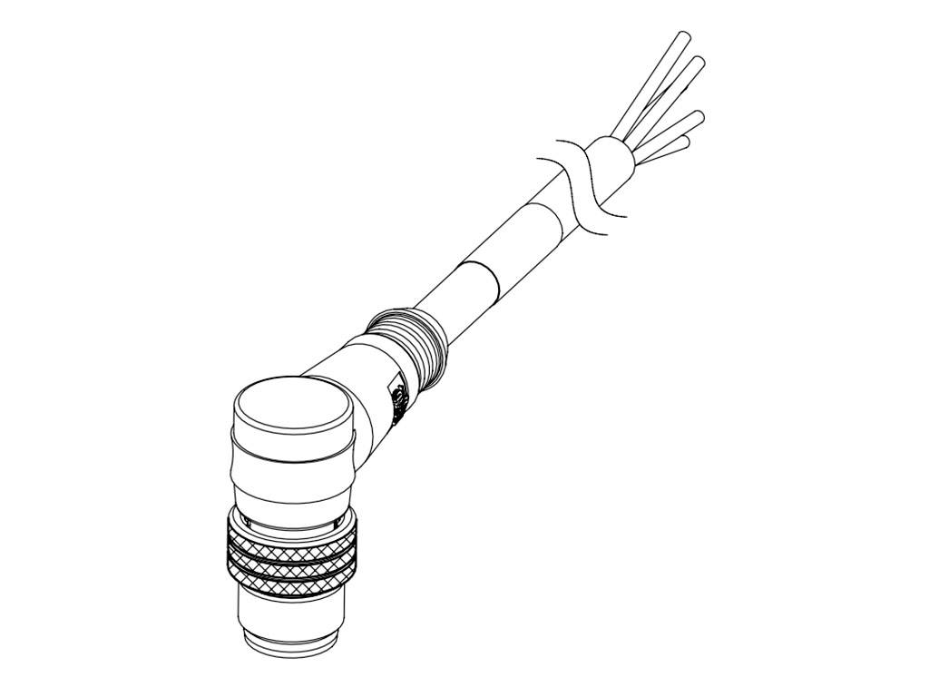 Technical drawing of a connector with multiple cables. Shows details of the cable connection and the protective sheathing.