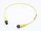 Yellow connection cable with two black plugs at the ends, curved in a half-circle on a white background.