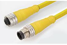 Yellow cable with metallic, round plug and socket. Suitable for industrial applications, robust and reliable.