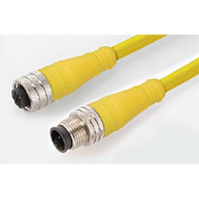 Yellow cable with metallic, round plug and socket. Suitable for industrial applications, robust and reliable.
