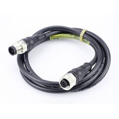 Black, coiled cable with multi-pin plug and socket, suitable for industrial or electronic connections.