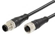 Two black cables with round connectors, one with a female and the other with a male plug.