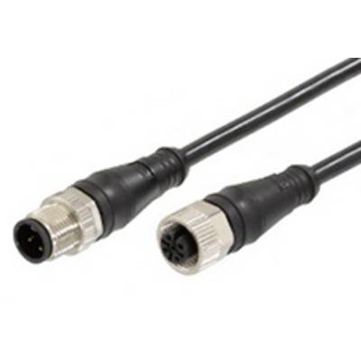 Two black cables with round connectors, one with a female and the other with a male plug.