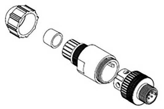Exploded diagram of a connector showing multiple components pulled apart.
