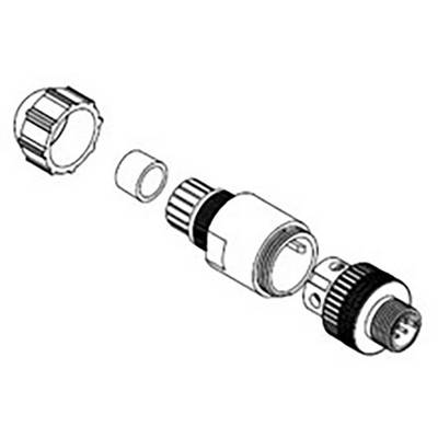 Exploded diagram of a connector showing multiple components pulled apart.
