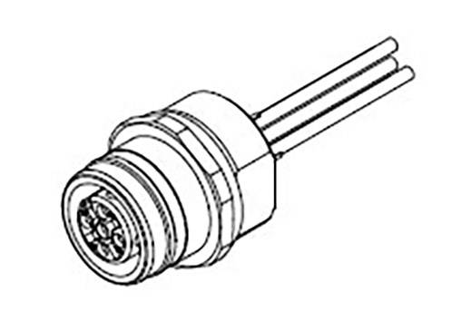 Technical drawing of a cylindrical connector with multiple plug contacts and two cables protruding from the rear.