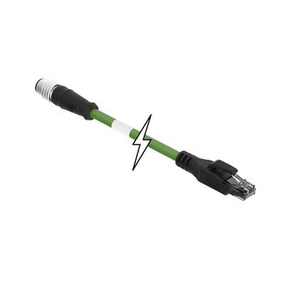 A green cable with a lightning symbol connects an XLR plug on the left with an RJ45 plug on the right.