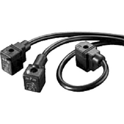 Three black electric plugs with cables, arranged side by side.