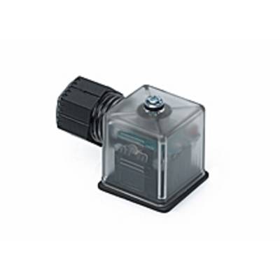 A transparent, square electrical connector with a black screw lock for industrial applications.