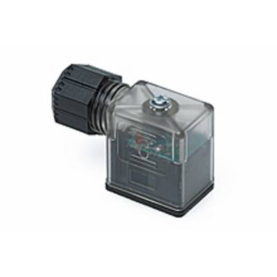 'Black and transparent electrical plug with threaded screw and sealing cap, suitable for industrial applications.'