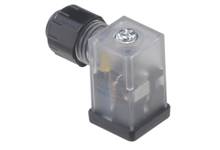 A rectangular, transparent connector with a screw lock, suitable for electrical applications.