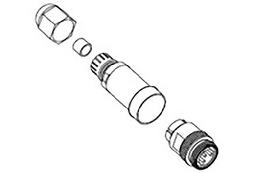 Exploded diagram of a cylindrical connector with screw cap, sealing ring, and housing, shown separately.