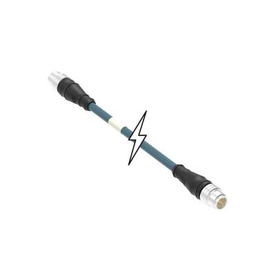 A cable with two connectors and a lightning symbol in the middle, representing possible electrical voltage or functionality.