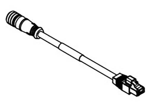 A simple black and white diagram shows a cable with a plug at one end and another connector at the other end.
