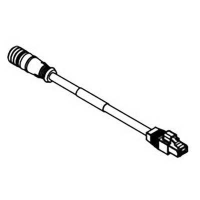 A simple black and white diagram shows a cable with a plug at one end and another connector at the other end.
