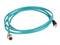 A turquoise network cable with two different connectors: a metal plug and an RJ45 plug.