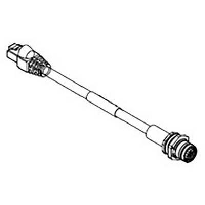 Simple technical drawing of a cable with plugs at both ends, suitable for electrical connections.