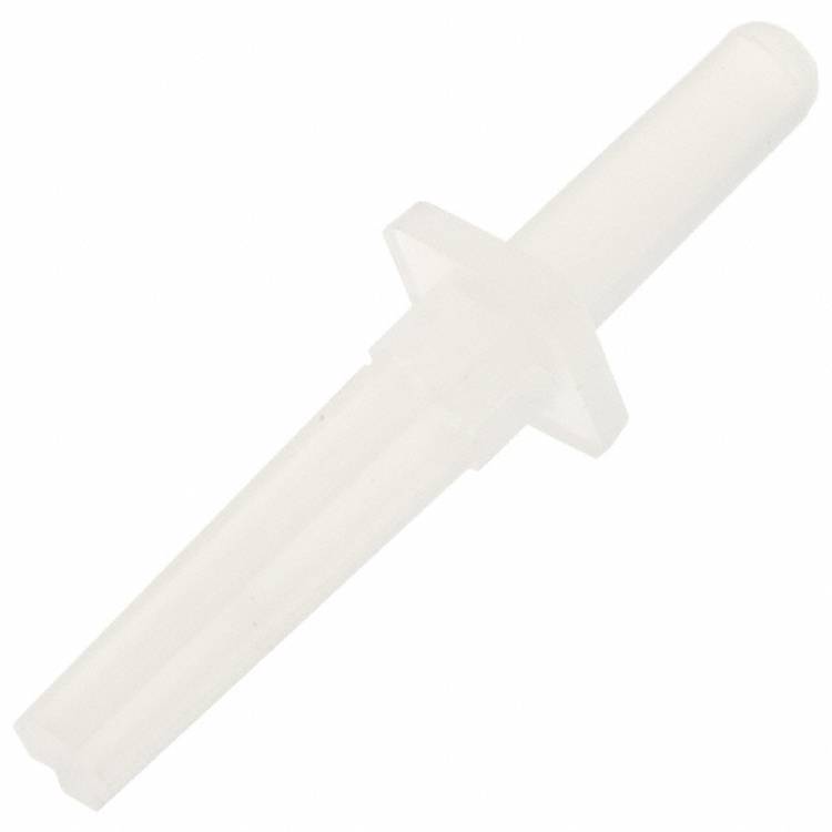 A small, white plastic dowel-shaped object with a hexagonal flange near one end.