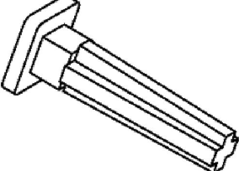 Line drawing of an elongated, ribbed workpiece with a square head. Similar to a screw or bolt.