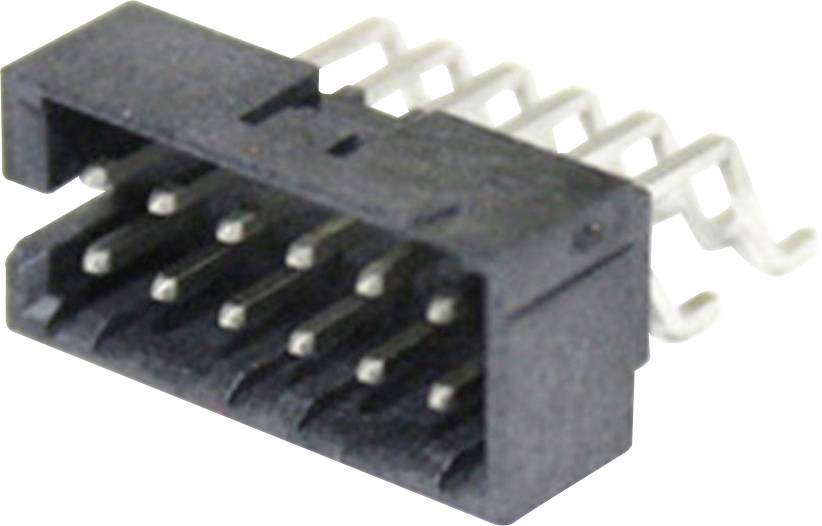 A black, rectangular electric plug with ten metal pins for connection to a socket, on a white background.
