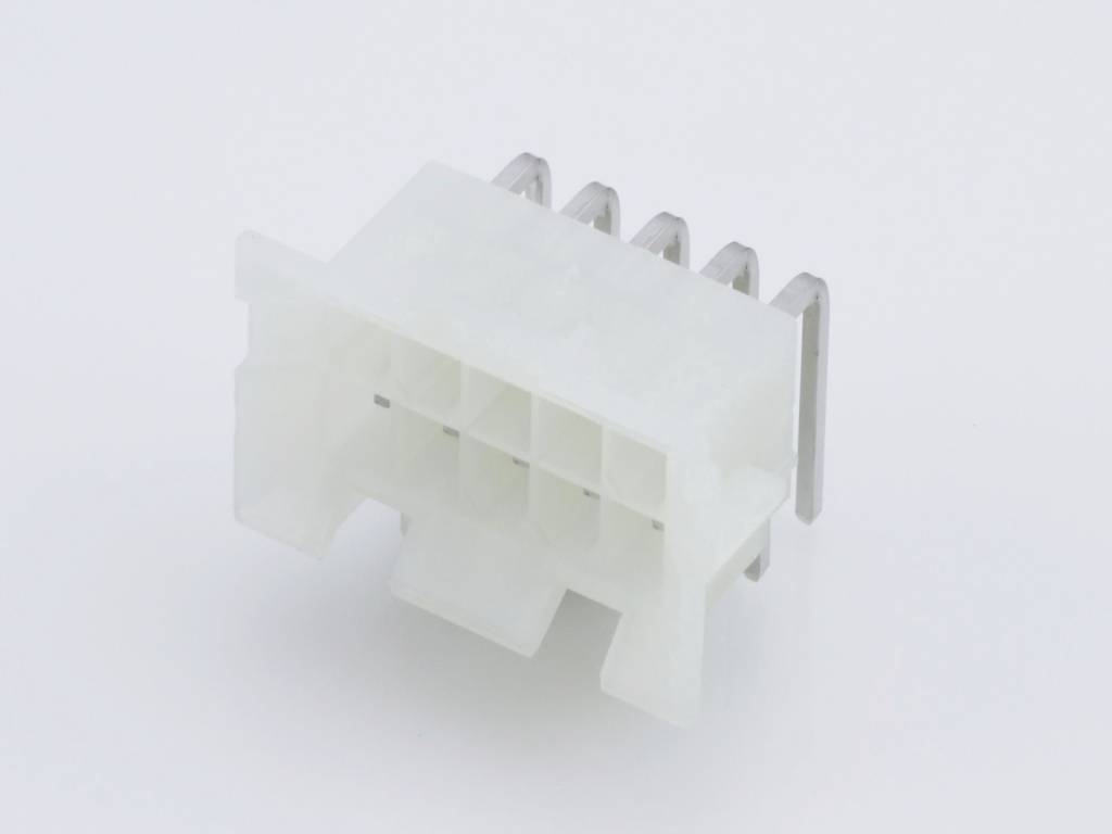 Plastic connector with five metal pins, suitable for electronic circuits.
