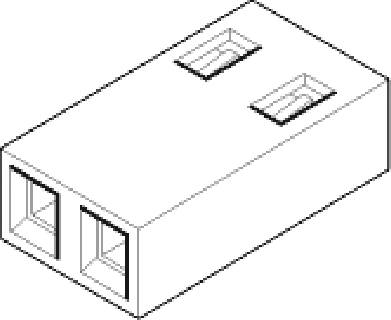 A USB plug in an isometric style, showing two rectangular plug openings and notches on the top surface.