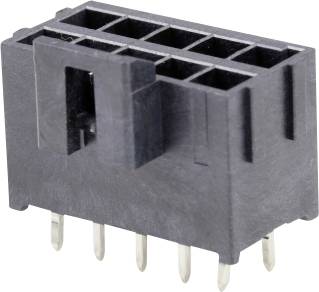 A black, six-pin plastic connector with metal pins, suitable for electronic or electrical connections.